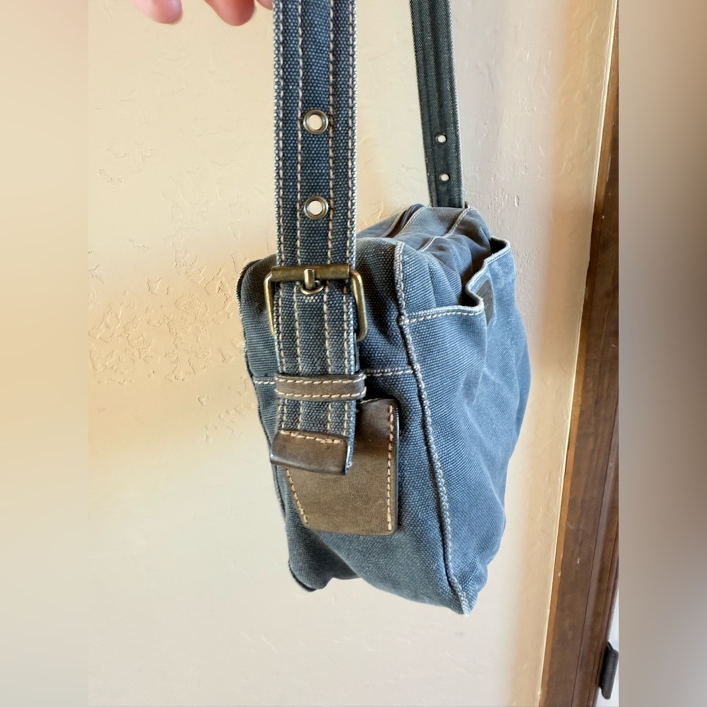 Vtg Fossil Light Blue Denim Crossbody Bag Small Messenger Bag w/ Pen Holder - Picture 5 of 8